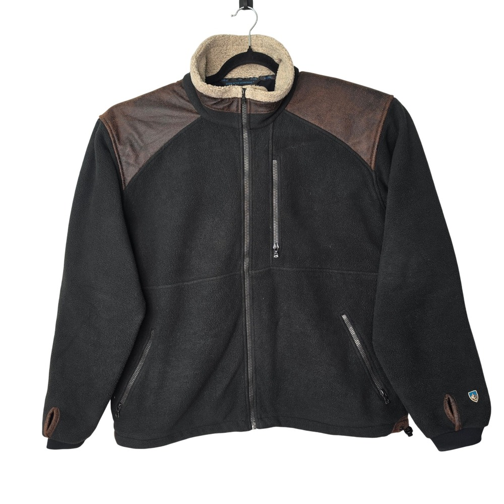 Kuhl Jacket Mens XL Black Alpenwurx Fleece Faux Leather Trim Full Zip Outdoor
